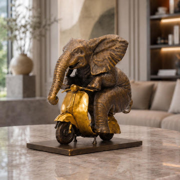 The African Elephant Races Against Time on the Vespa (Bronze Sculpture, Small)