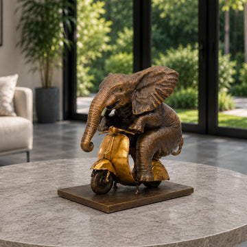 The African Elephant Races Against Time on the Vespa (Bronze Sculpture, Small)