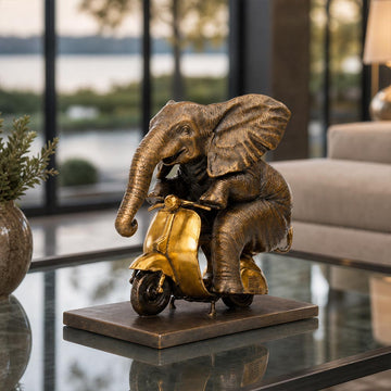 The African Elephant Races Against Time on the Vespa (Bronze Sculpture, Small)