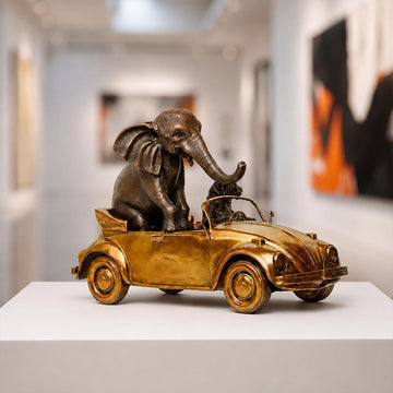 The Bengal Tiger and Sumatran Elephant Race Against Time in the Beatle (Bronze Sculpture, Small)