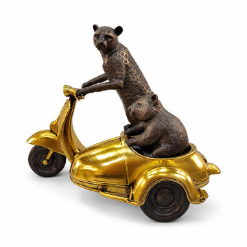 The Cheetah and Hairy Nosed Wombat Race Against Time in the Vespa Side Car (Bronze Sculpture, Small)