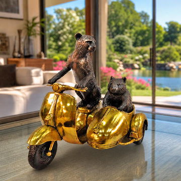 The Cheetah and Hairy Nosed Wombat Race Against Time in the Vespa Side Car (Bronze Sculpture, Small)