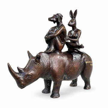 They Loved Rhinos and Rhinos Loved Them (Bronze Sculpture, Miniature Collection)