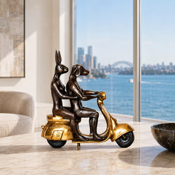 They Were the Authentic Vespa Riders in Rome (Bronze Sculpture, Miniature Collection)