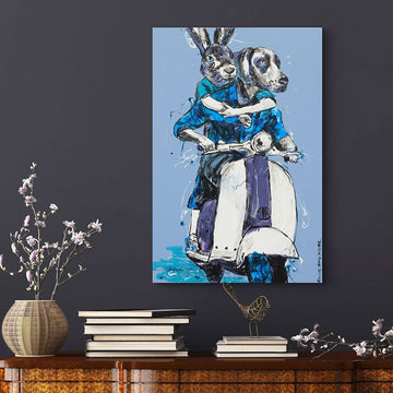 Vespa Riders in Blue (Original Painting)