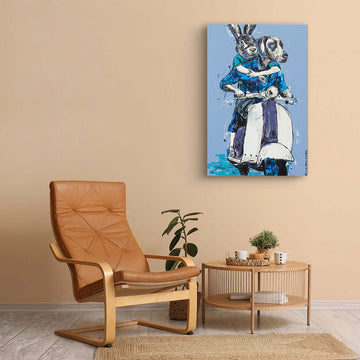 Vespa Riders in Blue (Original Painting)
