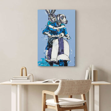 Vespa Riders in Blue (Original Painting)