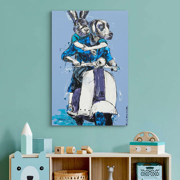 Vespa Riders in Blue (Original Painting)