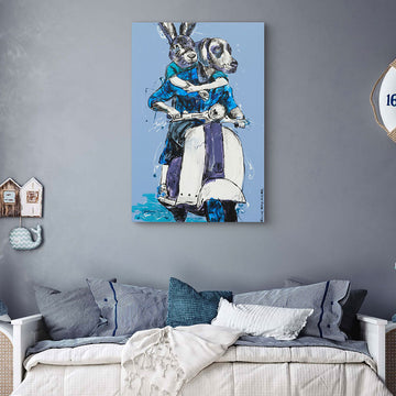 Vespa Riders in Blue (Original Painting)