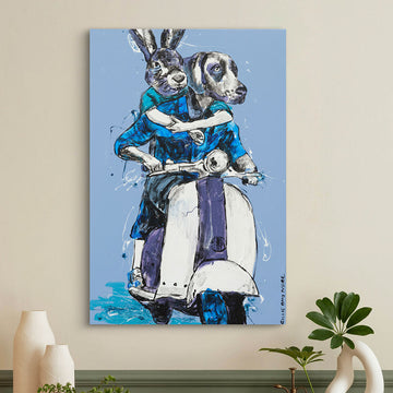 Vespa Riders in Blue (Original Painting)