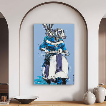 Vespa Riders in Blue (Original Painting)