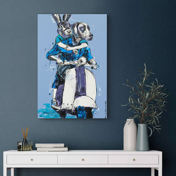 Vespa Riders in Blue (Original Painting)