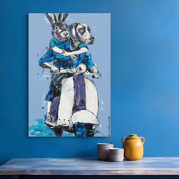 Vespa Riders in Blue (Original Painting)