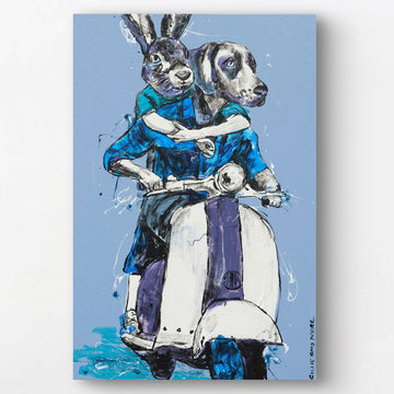 Vespa Riders in Blue (Original Painting)