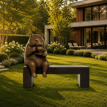 Wombat Saved You a Seat, Enjoying a Perfect Cup of Tea (Bronze Sculpture)