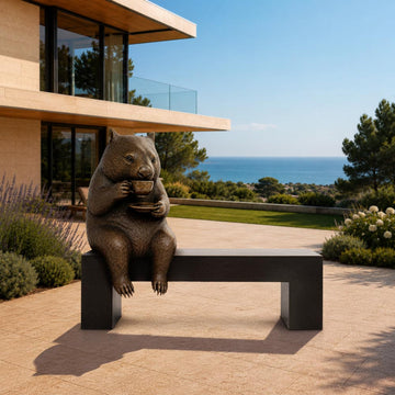 Wombat Saved You a Seat, Enjoying a Perfect Cup of Tea (Bronze Sculpture)