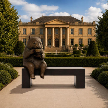 Wombat Saved You a Seat, Enjoying a Perfect Cup of Tea (Bronze Sculpture)