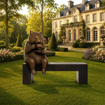 Wombat Saved You a Seat, Enjoying a Perfect Cup of Tea (Bronze Sculpture)