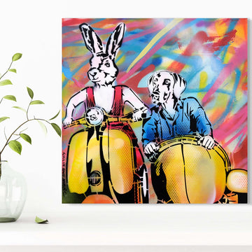 Yellow Vespa Side by Side (Original Painting)