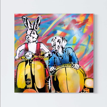 Yellow Vespa Side by Side (Original Painting)