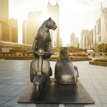 The Amur Leopard and Hairy Nosed Wombat Race in the Vespa Side Car (Bronze Sculpture)