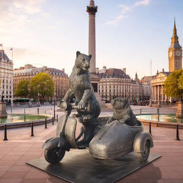 The Amur Leopard and Hairy Nosed Wombat Race in the Vespa Side Car (Bronze Sculpture)