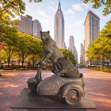 The Amur Leopard and Hairy Nosed Wombat Race in the Vespa Side Car (Bronze Sculpture)