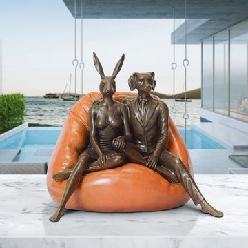 Beanbag Rabbitwoman and Dogman (Bronze Sculpture, Small)