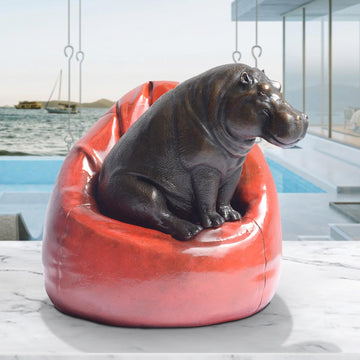 Beanbag Hippo (Bronze Sculpture, Miniature Collection)
