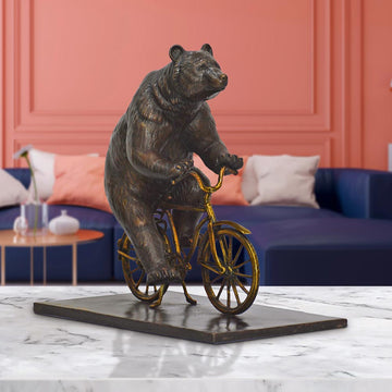 The Asiatic Black Bear Races Against Time on the Bicycle (Bronze Sculpture, Small)