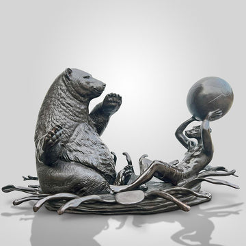 The Polar Bear with Dogman Stayed Cool (Bronze Sculpture)