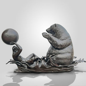 The Polar Bear with Dogman Stayed Cool (Bronze Sculpture)