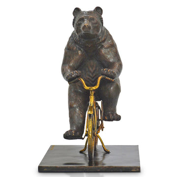 The Asiatic Black Bear Races Against Time on the Bicycle (Bronze Sculpture, Small)