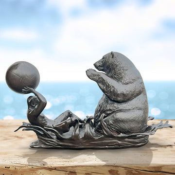 The Polar Bear with Dogman Stayed Cool (Bronze Sculpture)