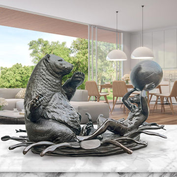 The Polar Bear with Dogman Stayed Cool (Bronze Sculpture)