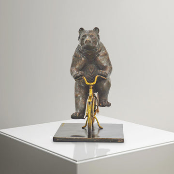 The Asiatic Black Bear Races Against Time on the Bicycle (Bronze Sculpture, Small)