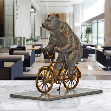 The Asiatic Black Bear Races Against Time on the Bicycle (Bronze Sculpture, Small)