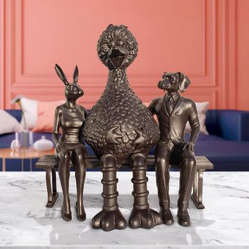 Big Bird Loves Rabbitwoman and Dogman Big Time (Bronze Sculpture)