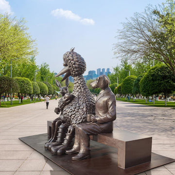 Rabbitwoman and Dogman Love Big Bird (Bronze Sculpture)