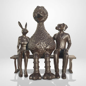 Big Bird Loves Rabbitwoman and Dogman Big Time (Bronze Sculpture)