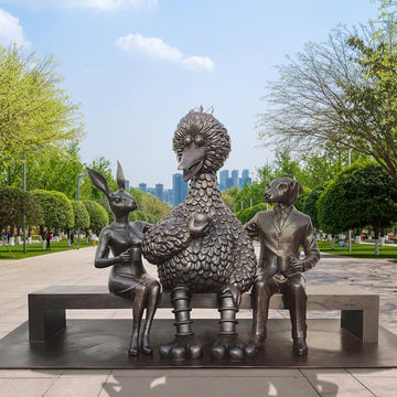 Rabbitwoman and Dogman Love Big Bird (Bronze Sculpture)