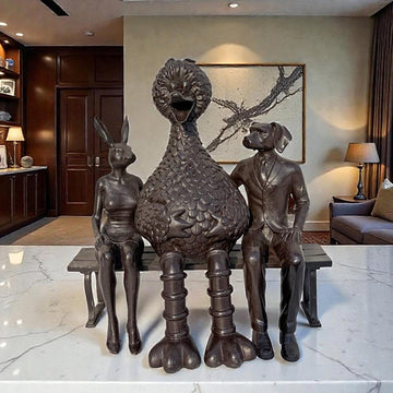 Big Bird Loves Rabbitwoman and Dogman Big Time (Bronze Sculpture)