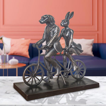 Rabbitwoman and Dogman Go Around the World with Love (Bronze Sculpture, Miniature Collection)