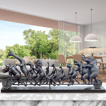 Dogman with Rabbitwoman on a Big Wild Ride (Bronze Sculpture)