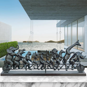 Dogman with Rabbitwoman on a Big Wild Ride (Bronze Sculpture)