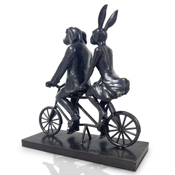 Rabbitwoman and Dogman Go Around  the World with Love (Bronze Sculpture, Miniature Collection)