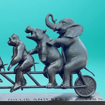 Dogman with Rabbitwoman on a Big Wild Ride (Bronze Sculpture)