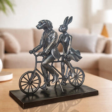 Rabbitwoman and Dogman Go Around the World with Love (Bronze Sculpture, Miniature Collection)
