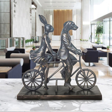 Rabbitwoman and Dogman Go Around the World with Love (Bronze Sculpture, Miniature Collection)