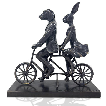 Rabbitwoman and Dogman Go Around  the World with Love (Bronze Sculpture, Miniature Collection)